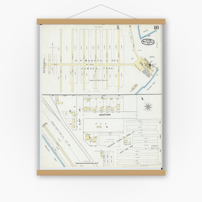 Old map wall art mockup — magnetic wood frame on white wall — Sanborn Fire Insurance Map from Wausau, Marathon County, Wisconsin (1891), Sheet #0018