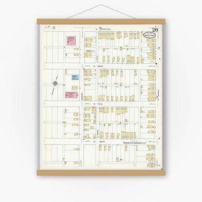 Old map wall art mockup — magnetic wood frame on white wall — Sanborn Fire Insurance Map from Nanticoke, Luzerne County, Pennsylvania (1912), Sheet #0020