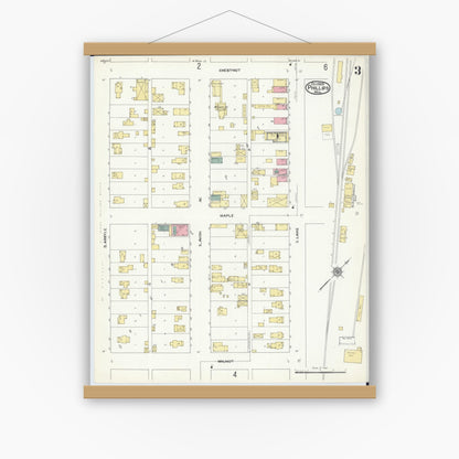 Old map wall art mockup — magnetic wood frame on white wall — Sanborn Fire Insurance Map from Phillips, Price County, Wisconsin (1909), Sheet #0003