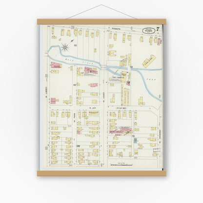 Old map wall art mockup — magnetic wood frame on white wall — Sanborn Fire Insurance Map from Rome, Oneida County, New York (1894), Sheet #0007