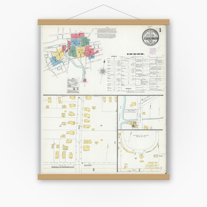 Old map wall art mockup — magnetic wood frame on white wall — Sanborn Fire Insurance Map from Gouverneur, Saint Lawrence County, New York (1905), Sheet #0001
