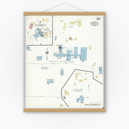 Old map wall art mockup — magnetic wood frame on white wall — Sanborn Fire Insurance Map from Faribault, Rice County, Minnesota (1914), Sheet #0023