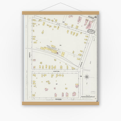Old map wall art mockup — magnetic wood frame on white wall — Sanborn Fire Insurance Map from Geneva, Ontario County, New York (1890), Sheet #0008