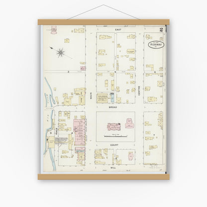 Old map wall art mockup — magnetic wood frame on white wall — Sanborn Fire Insurance Map from Ridgway, Elk County, Pennsylvania (1887), Sheet #0002