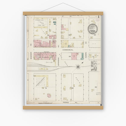 Old map wall art mockup — magnetic wood frame on white wall — Sanborn Fire Insurance Map from Lebanon, Laclede County, Missouri (1886) - Complete Map Set