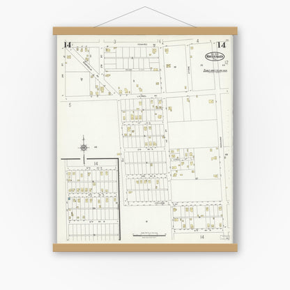Old map wall art mockup — magnetic wood frame on white wall — Sanborn Fire Insurance Map from Winter Haven, Polk County, Florida (1924), Sheet #0014