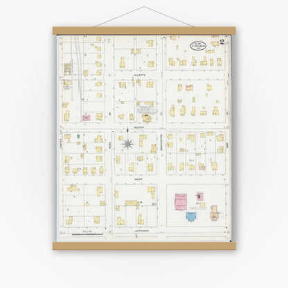 Old map wall art mockup — magnetic wood frame on white wall — Sanborn Fire Insurance Map from Viroqua, Vernon County, Wisconsin (1905), Sheet #0002