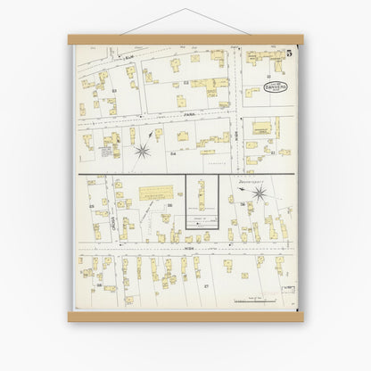 Old map wall art mockup — magnetic wood frame on white wall — Sanborn Fire Insurance Map from Danvers, Essex County, Massachusetts (1892), Sheet #0005