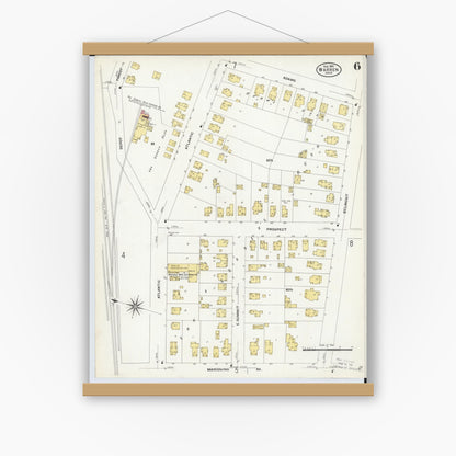 Old map wall art mockup — magnetic wood frame on white wall — Sanborn Fire Insurance Map from Warren, Trumbull County, Ohio (1908), Sheet #0006