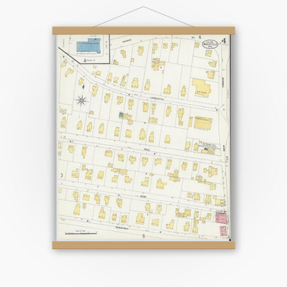 Old map wall art mockup — magnetic wood frame on white wall — Sanborn Fire Insurance Map from Wakefield, Middlesex County, Massachusetts (1903), Sheet #0004
