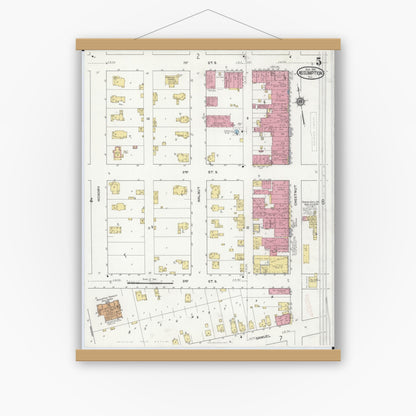 Old map wall art mockup — magnetic wood frame on white wall — Sanborn Fire Insurance Map from Assumption, Christian County, Illinois (1916), Sheet #0005