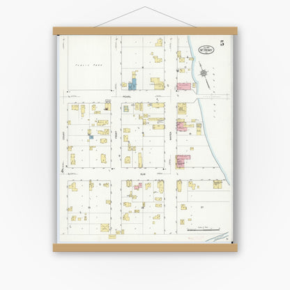 Old map wall art mockup — magnetic wood frame on white wall — Sanborn Fire Insurance Map from McHenry, McHenry County, Illinois (1912), Sheet #0005