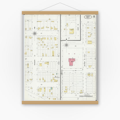 Old map wall art mockup — magnetic wood frame on white wall — Sanborn Fire Insurance Map from Bemidji, Beltrami County, Minnesota (1900), Sheet #0004