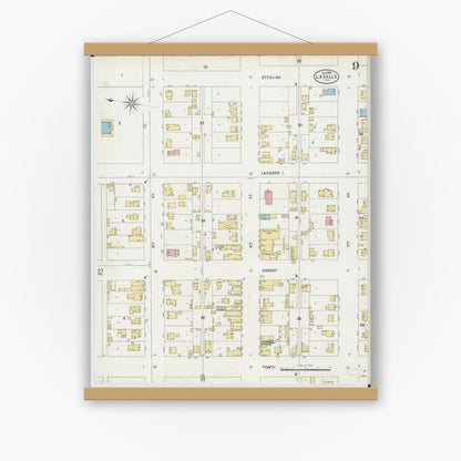 Old map wall art mockup — magnetic wood frame on white wall — Sanborn Fire Insurance Map from La Salle, La Salle County, Illinois (1898), Sheet #0009