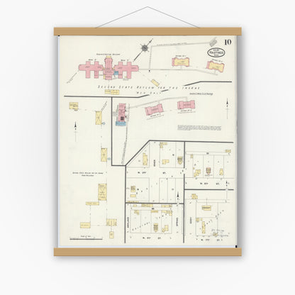 Old map wall art mockup — magnetic wood frame on white wall — Sanborn Fire Insurance Map from Hastings, Dakota County, Minnesota (1911), Sheet #0010