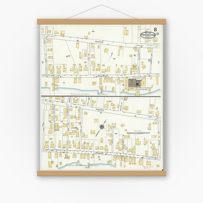 Old map wall art mockup — magnetic wood frame on white wall — Sanborn Fire Insurance Map from Provincetown, Barnstable County, Massachusetts (1919), Sheet #0008