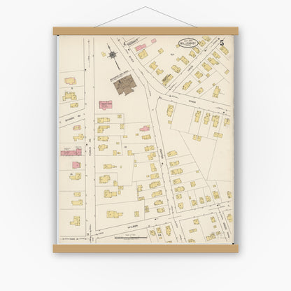 Old map wall art mockup — magnetic wood frame on white wall — Sanborn Fire Insurance Map from Willoughby, Lake County, Ohio (1922), Sheet #0005
