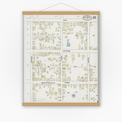 Old map wall art mockup — magnetic wood frame on white wall — Sanborn Fire Insurance Map from Key West, Monroe County, Florida (1889), Sheet #0012
