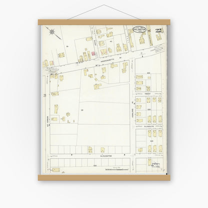 Old map wall art mockup — magnetic wood frame on white wall — Sanborn Fire Insurance Map from Arlington, Middlesex County, Massachusetts (1914), Sheet #0022