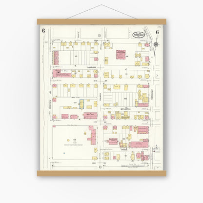 Old map wall art mockup — magnetic wood frame on white wall — Sanborn Fire Insurance Map from Ambridge, Beaver County, Pennsylvania (1923), Sheet #0006