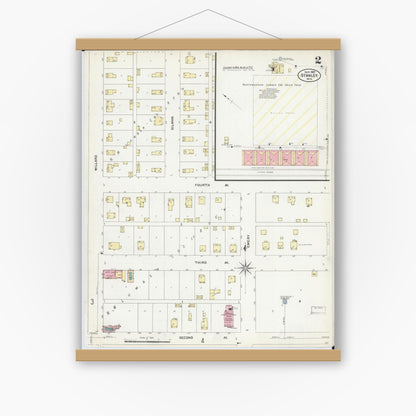 Old map wall art mockup — magnetic wood frame on white wall — Sanborn Fire Insurance Map from Stanley, Chippewa County, Wisconsin (1907), Sheet #0002