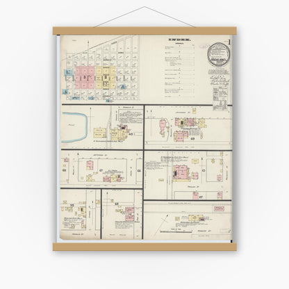 Old map wall art mockup — magnetic wood frame on white wall — Sanborn Fire Insurance Map from Highland, Madison County, Illinois (1888), Sheet #0001