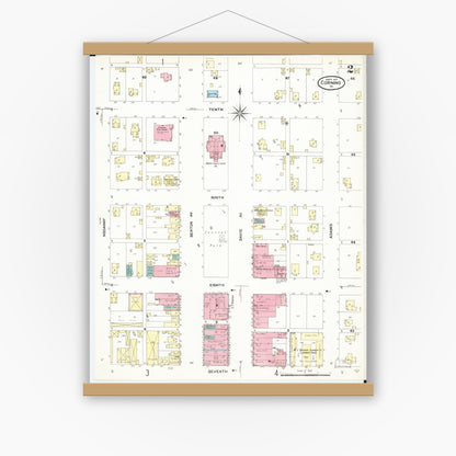 Old map wall art mockup — magnetic wood frame on white wall — Sanborn Fire Insurance Map from Corning, Adams County, Iowa (1907), Sheet #0002