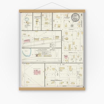 Old map wall art mockup — magnetic wood frame on white wall — Sanborn Fire Insurance Map from Windsor, Henry County, Missouri (1896) - Complete Map Set