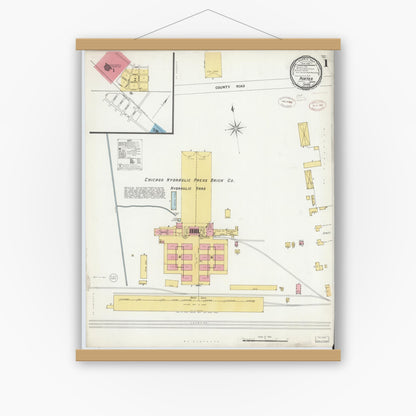 Old map wall art mockup — magnetic wood frame on white wall — Sanborn Fire Insurance Map from Porter, Porter County, Indiana (1899), Sheet #0001