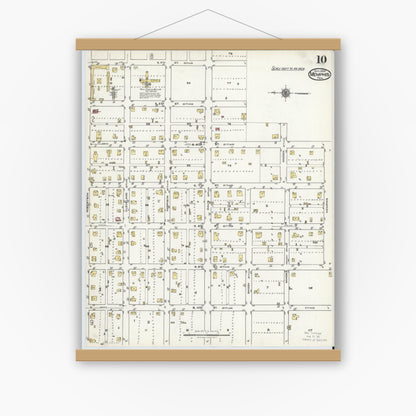 Old map wall art mockup — magnetic wood frame on white wall — Sanborn Fire Insurance Map from Memphis, Hall County, Texas (1920), Sheet #0010