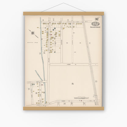 Old map wall art mockup — magnetic wood frame on white wall — Sanborn Fire Insurance Map from Englewood, Bergen County, New Jersey (1922), Sheet #0032