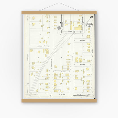 Old map wall art mockup — magnetic wood frame on white wall — Sanborn Fire Insurance Map from Sherman, Grayson County, Texas (1908), Sheet #0022
