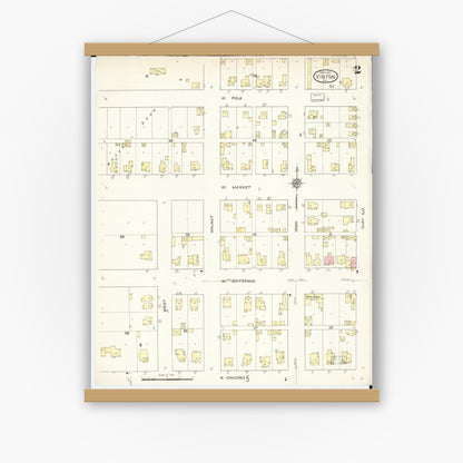 Old map wall art mockup — magnetic wood frame on white wall — Sanborn Fire Insurance Map from Vinton, Benton County, Iowa (1913), Sheet #0002