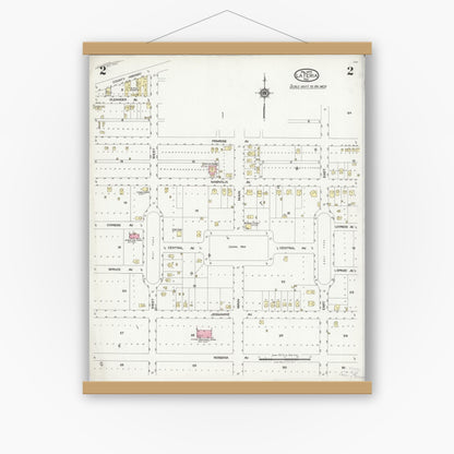 Old map wall art mockup — magnetic wood frame on white wall — Sanborn Fire Insurance Map from La Feria, Cameron County, Texas (1925), Sheet #0002