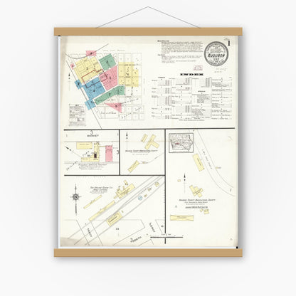 Old map wall art mockup — magnetic wood frame on white wall — Sanborn Fire Insurance Map from Audubon, Audubon County, Iowa (1913) â€” Complete Set