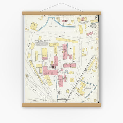 Old map wall art mockup — magnetic wood frame on white wall — Sanborn Fire Insurance Map from Wakefield, Middlesex County, Massachusetts (1903), Sheet #0009