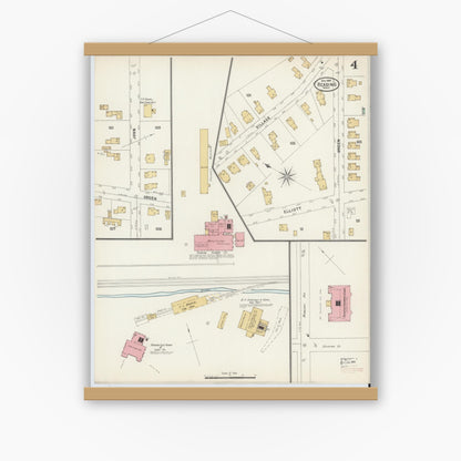 Old map wall art mockup — magnetic wood frame on white wall — Sanborn Fire Insurance Map from Reading, Middlesex County, Massachusetts (1897), Sheet #0004