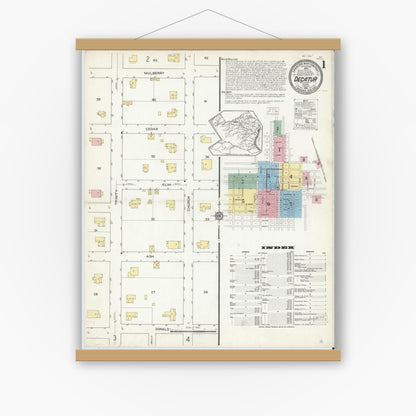Old map wall art mockup — magnetic wood frame on white wall — Sanborn Fire Insurance Map from Decatur, Wise County, Texas (1914) - Complete Map Set