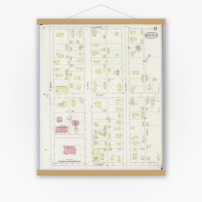 Old map wall art mockup — magnetic wood frame on white wall — Sanborn Fire Insurance Map from Owatonna, Steele County, Minnesota (1894), Sheet #0009