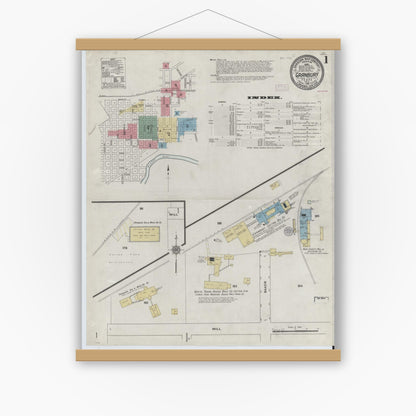 Old map wall art mockup — magnetic wood frame on white wall — Sanborn Fire Insurance Map from Granbury, Hood County, Texas (1910) - Complete Map Set