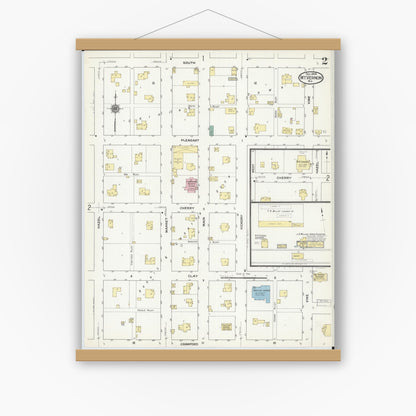 Old map wall art mockup — magnetic wood frame on white wall — Sanborn Fire Insurance Map from Mount Vernon, Lawrence County, Missouri (1909), Sheet #0002