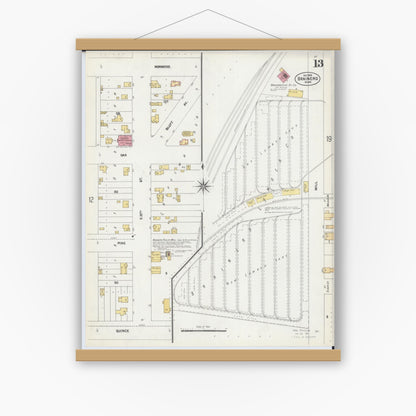 Old map wall art mockup — magnetic wood frame on white wall — Sanborn Fire Insurance Map from Brainerd, Crow Wing County, Minnesota (1902), Sheet #0013