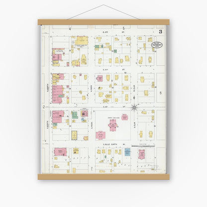 Old map wall art mockup — magnetic wood frame on white wall — Sanborn Fire Insurance Map from Fairmont, Martin County, Minnesota (1905), Sheet #0003