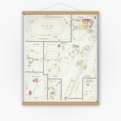 Old map wall art mockup — magnetic wood frame on white wall — Sanborn Fire Insurance Map from Avon, Fulton County, Illinois (1898), Sheet #0002