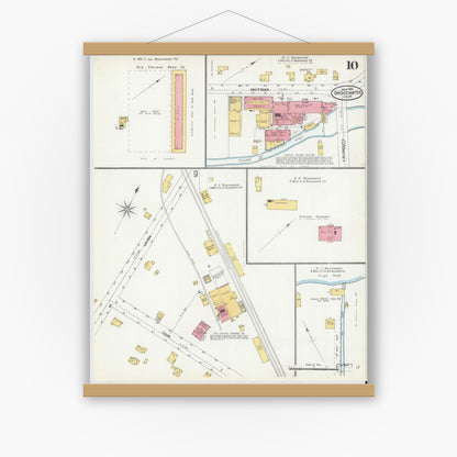 Old map wall art mockup — magnetic wood frame on white wall — Sanborn Fire Insurance Map from Bridgewater, Plymouth County, Massachusetts (1906), Sheet #0010