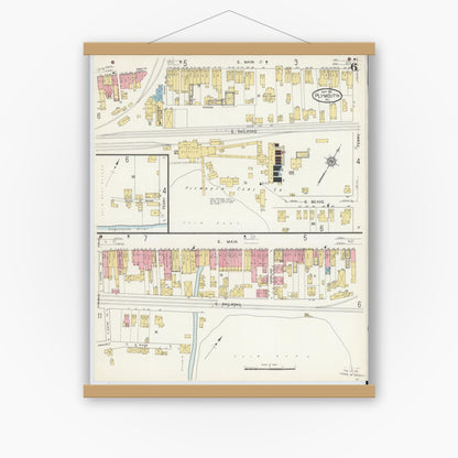 Old map wall art mockup — magnetic wood frame on white wall — Sanborn Fire Insurance Map from Plymouth, Luzerne County, Pennsylvania (1912), Sheet #0006