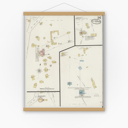 Old map wall art mockup — magnetic wood frame on white wall — Sanborn Fire Insurance Map from Mount Vernon, Westchester County, New York (1887), Sheet #0014