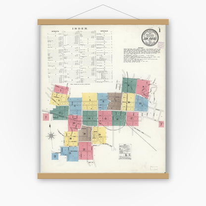 Old map wall art mockup — magnetic wood frame on white wall — Sanborn Fire Insurance Map from San Rafael, Marin County, California (1907) - Complete Map Set