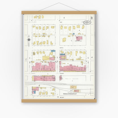 Old map wall art mockup — magnetic wood frame on white wall — Sanborn Fire Insurance Map from Fairbury, Livingston County, Illinois (1911), Sheet #0003