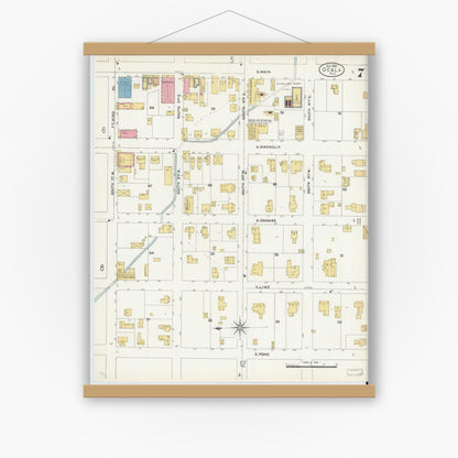 Old map wall art mockup — magnetic wood frame on white wall — Sanborn Fire Insurance Map from Ocala, Marion County, Florida (1906), Sheet #0007
